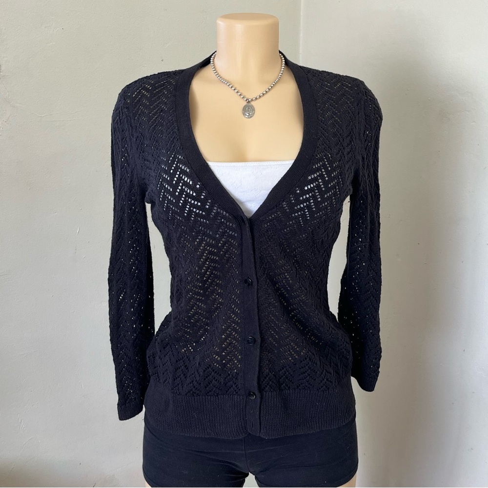 Ann Taylor Black Open-Knit Cardigan